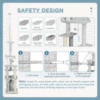 Easycomfort Albero Tiragraffi per Gatti a Soffitto con Piattaforme e Casetta, 60x40x225-255cm, Grigio