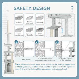 Easycomfort Albero Tiragraffi per Gatti a Soffitto con Piattaforme e Casetta, 60x40x225-255cm, Grigio