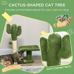 Easycomfort Albero per Gatti a forma di Cactus con Tiragraffi e Pallina da Gioco, 35x31x55.5 cm, Verde e Bianco