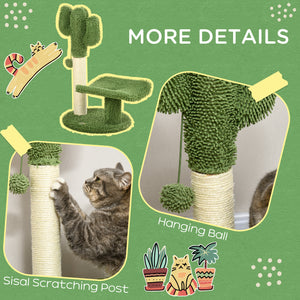Easycomfort Albero per Gatti a forma di Cactus con Tiragraffi e Pallina da Gioco, 35x31x55.5 cm, Verde e Bianco