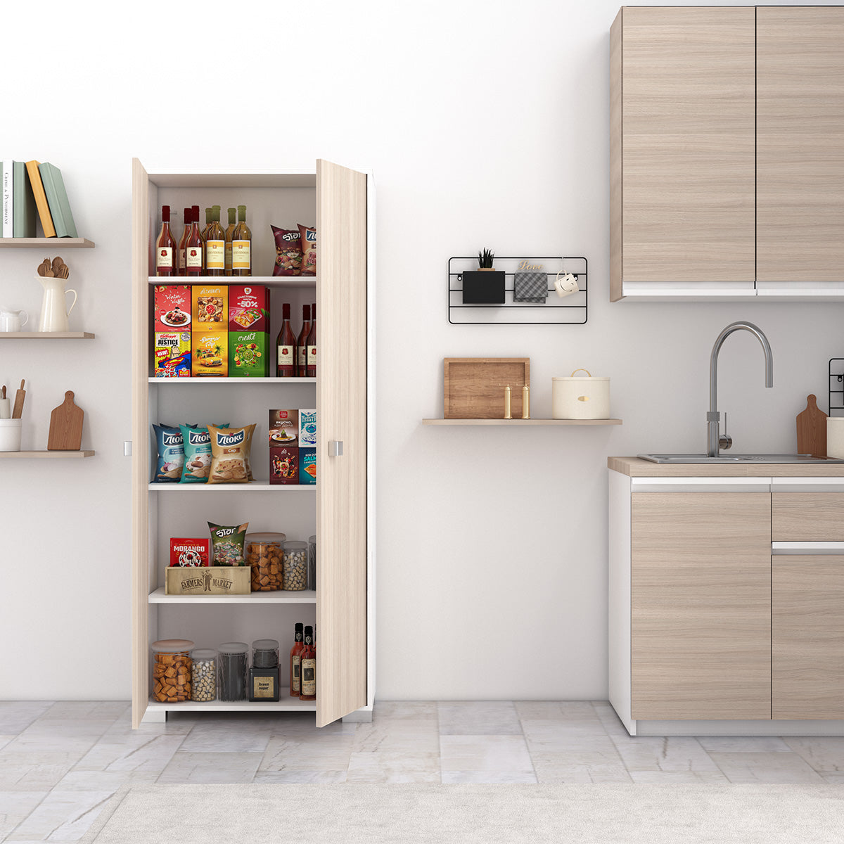 armadio 2 ante Clara Bianco/Olmo dispensa cucina multiuso lavanderia spogliatoio 75x35x180H con ripiani