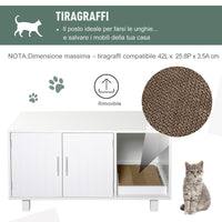Easycomfort Mobile per Lettiera Gatti in Legno con 2 Ante e Apertura Laterale con Tiragraffi, Bianco
