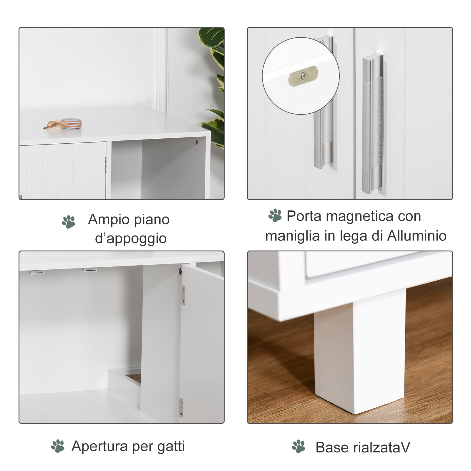 Easycomfort Mobile per Lettiera Gatti in Legno con 2 Ante e Apertura Laterale con Tiragraffi, Bianco