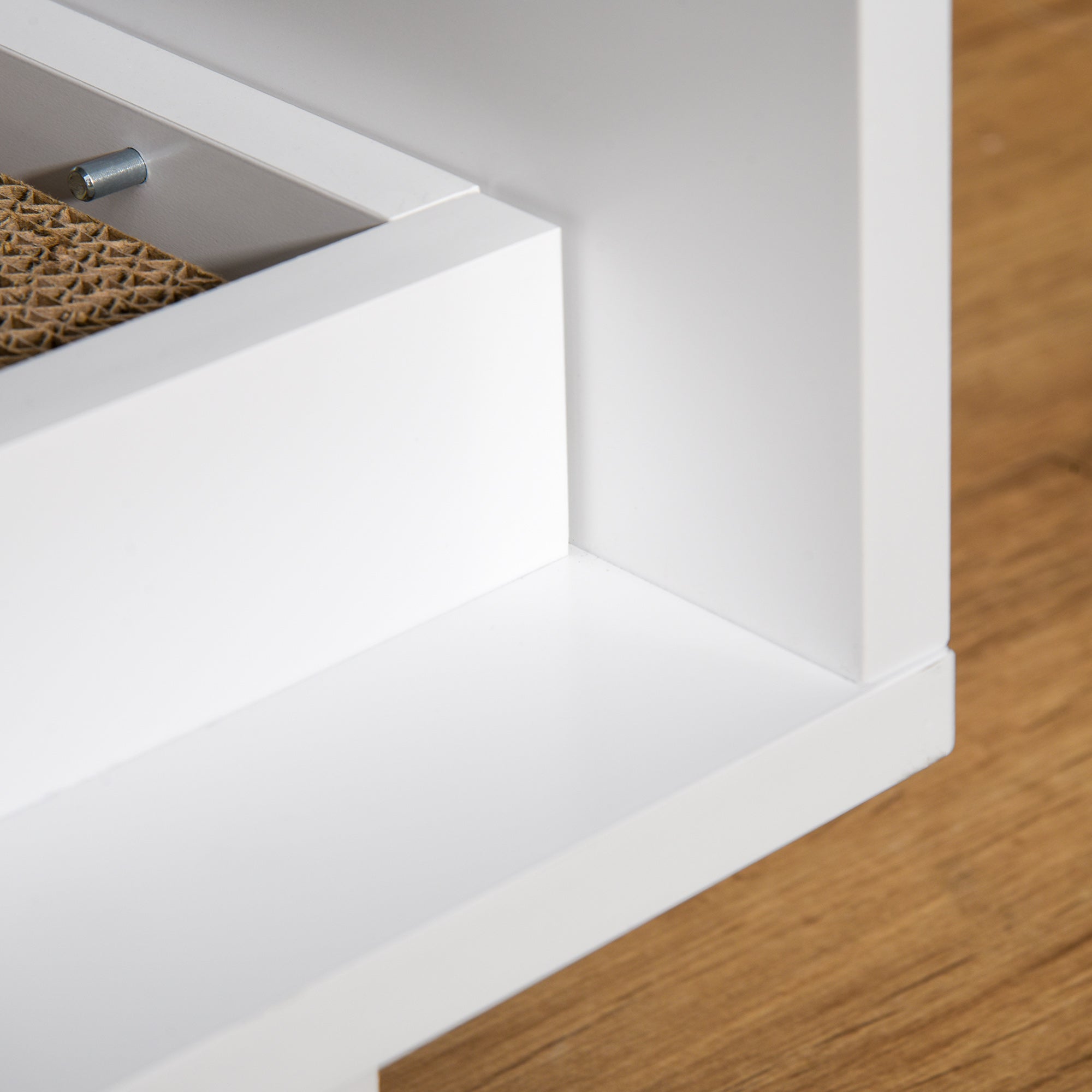 Easycomfort Mobile per Lettiera Gatti in Legno con 2 Ante e Apertura Laterale con Tiragraffi, Bianco