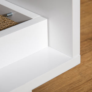 Easycomfort Mobile per Lettiera Gatti in Legno con 2 Ante e Apertura Laterale con Tiragraffi, Bianco