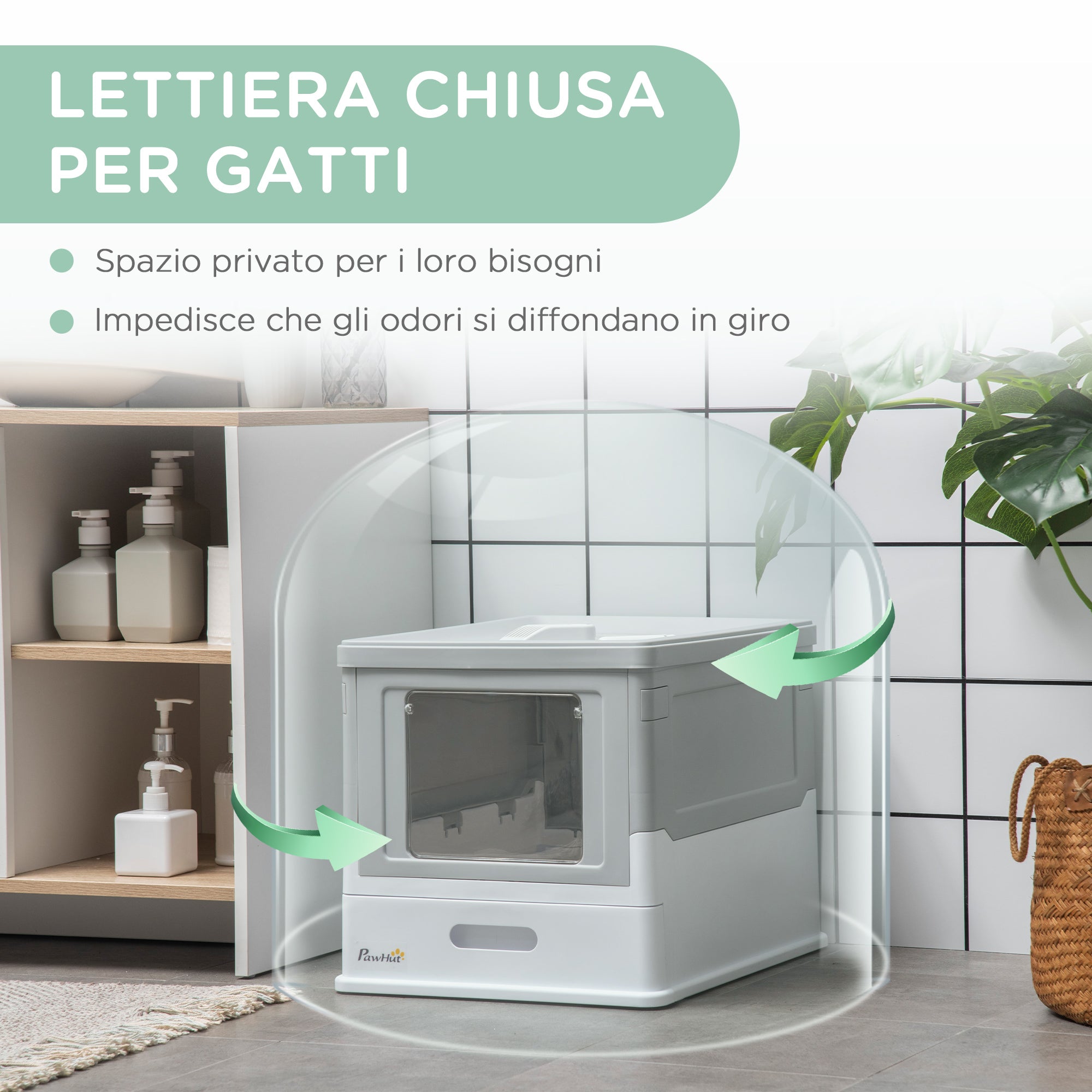 EasyComfort Lettiera per Gatti Chiusa in PP a 2 Porte con Paletta e Vassoio Estraibile, 47.5x35.5x36.7 cm