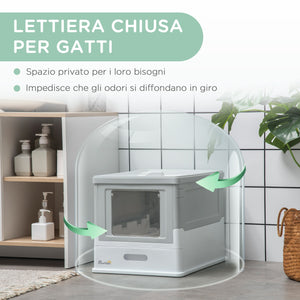 EasyComfort Lettiera per Gatti Chiusa in PP a 2 Porte con Paletta e Vassoio Estraibile, 47.5x35.5x36.7 cm