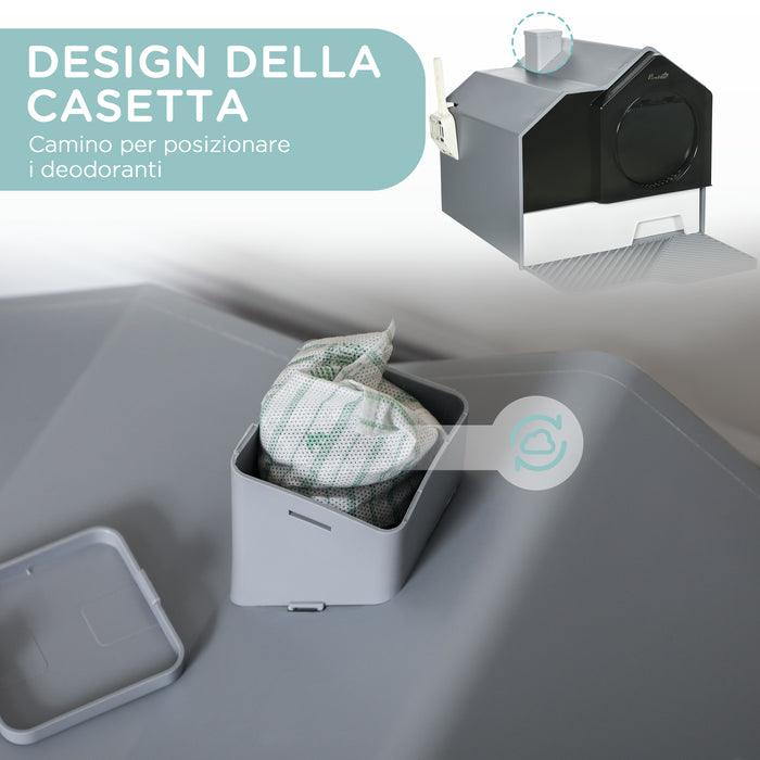 Easycomfort Lettiera per Gatti Chiusa con Vassoio Estraibile, Tappetino e Paletta Inclusi, 47x45x42cm, Grigio