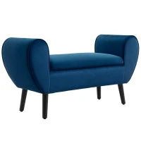 Panca Contenitore Imbottita per Interno in Tessuto Vellutato con Braccioli, 118x42x66cm - Blu