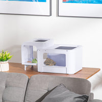 EasyComfort Terrario per Tartarughe d'Acqua con Vasca per Tartarughe, Ciotole e Finestre, 47x28x25cm - Bianco