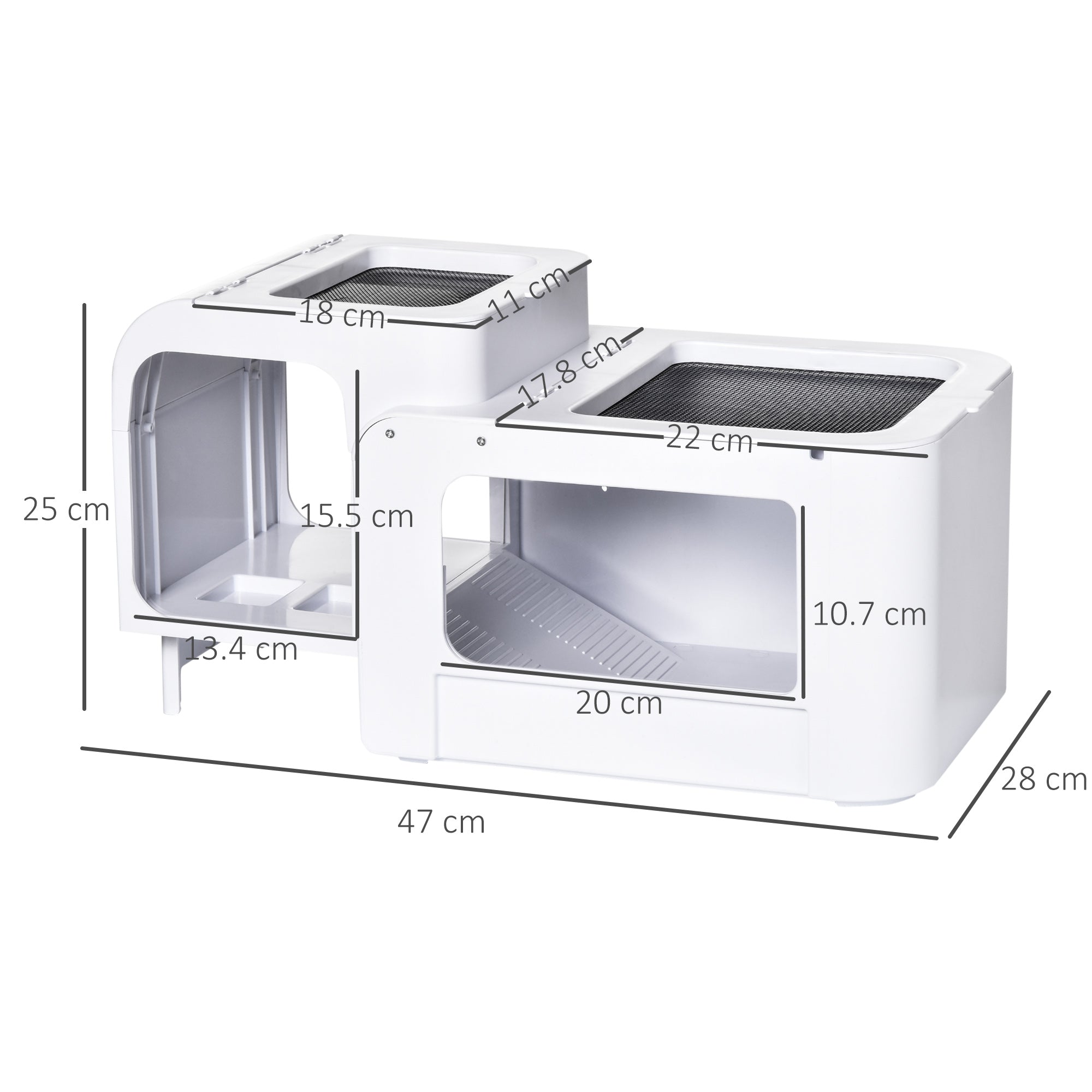 EasyComfort Terrario per Tartarughe d'Acqua con Vasca per Tartarughe, Ciotole e Finestre, 47x28x25cm - Bianco