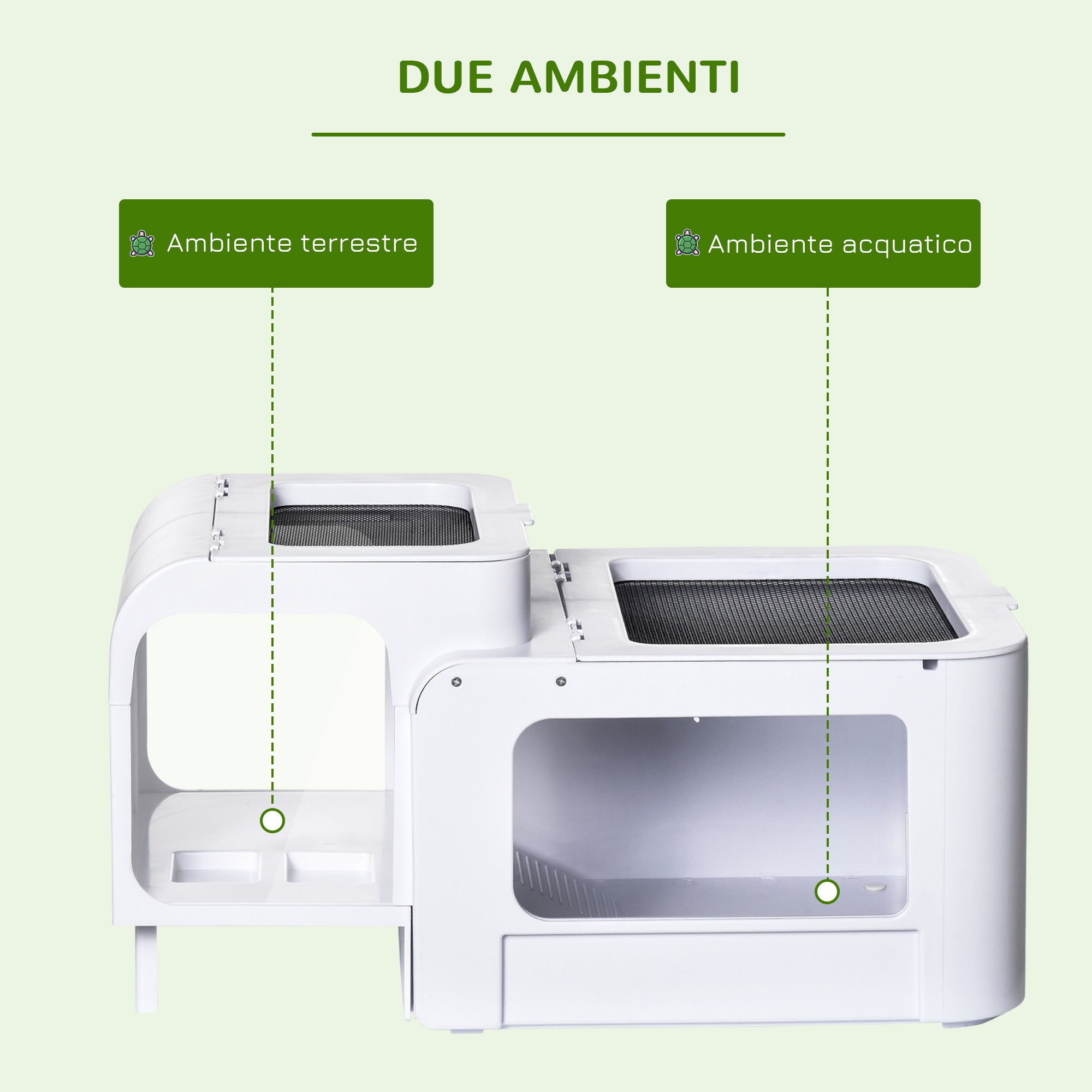 EasyComfort Terrario per Tartarughe d'Acqua con Vasca per Tartarughe, Ciotole e Finestre, 47x28x25cm - Bianco