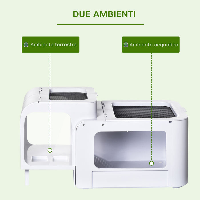 EasyComfort Terrario per Tartarughe d'Acqua con Vasca per Tartarughe, Ciotole e Finestre, 47x28x25cm - Bianco