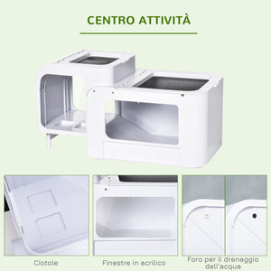EasyComfort Terrario per Tartarughe d'Acqua con Vasca per Tartarughe, Ciotole e Finestre, 47x28x25cm - Bianco