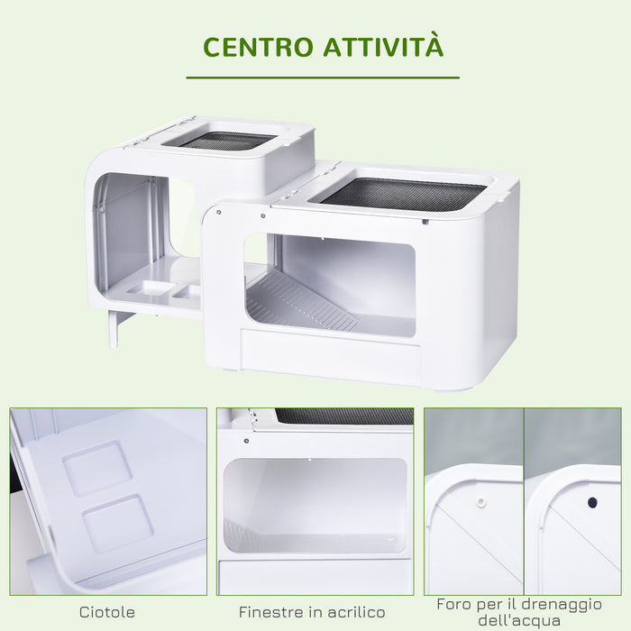EasyComfort Terrario per Tartarughe d'Acqua con Vasca per Tartarughe, Ciotole e Finestre, 47x28x25cm - Bianco