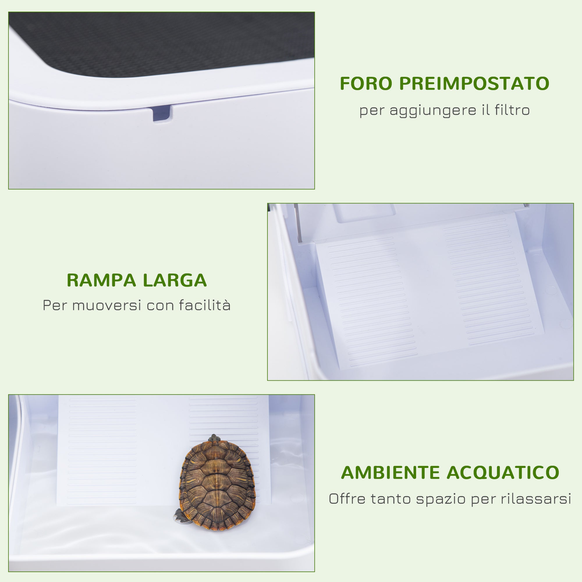 EasyComfort Terrario per Tartarughe d'Acqua con Vasca per Tartarughe, Ciotole e Finestre, 47x28x25cm - Bianco