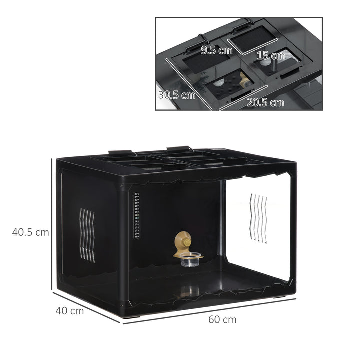 EasyComfort Terrario per Tartarughe di Terra e Rettili con Termometro 18-34℃, 60x40x40.5 cm, Nero