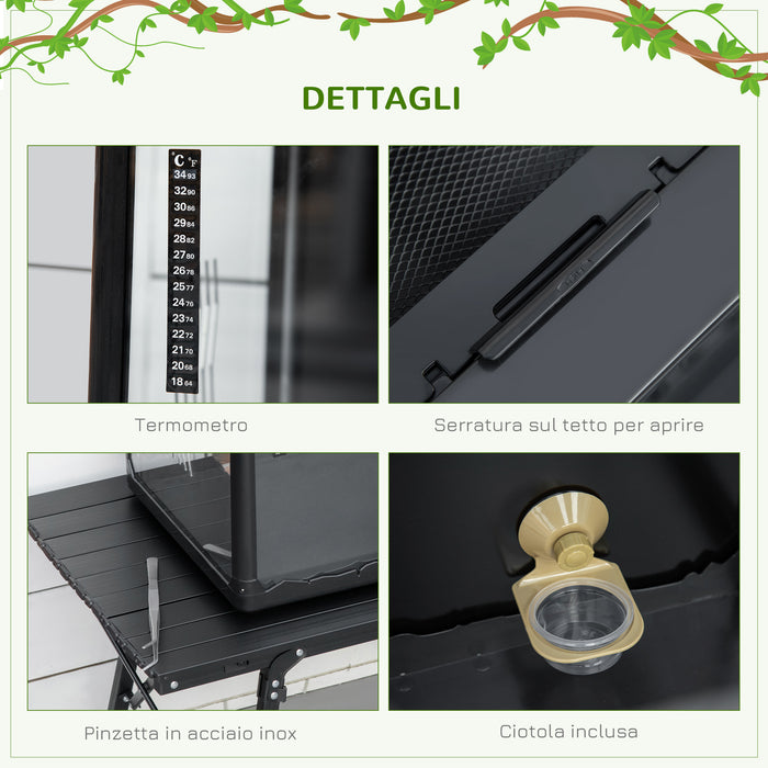 EasyComfort Terrario per Tartarughe di Terra e Rettili con Termometro 18-34℃, 60x40x40.5 cm, Nero