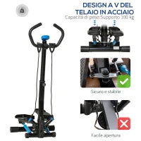 Stepper con Monitor LCD, Manubrio Regolabile ed Elastici, 55x53x118-128cm, Nero e Blu