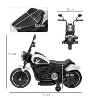 Moto Elettrica per Bambini 18-36 Mesi con Rotelle e Fanale, 76x42x57 cm, Bianco e Nero