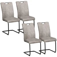 Set di 4 Sedie da Sala da Pranzo Rivestimento in Microfibra con Piedi a Slitta in Acciaio e Maniglia, 43 x 58,5 x 96,5 cm, Grigio
