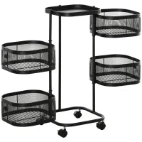 Carrello Portavivande con 4 Cestelli, Piano d'Appoggio e Ruote, in Acciaio e PP, 33x33x77 cm