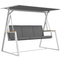 Dondolo da Giardino 3 Posti con Tettuccio Inclinabile, in Acciaio, 205x130x175 cm, Grigio Scuro