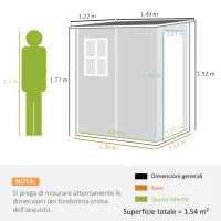 Casetta da Giardino con Finestra e Doppia Porta, in PP e Alluminio, 122x149x192 cm, Grigio