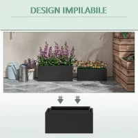 Set da 2 Vasi da Giardino Rettangolari Impilabili per Esterno e Interno, Nero