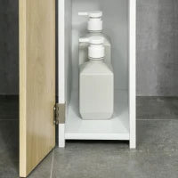 kleankin Colonna Bagno con 2 Ripiani e 2 Armadietti, Mobile Alto Salvaspazio 15.2x29.8x118 cm, Bianco e color Legno