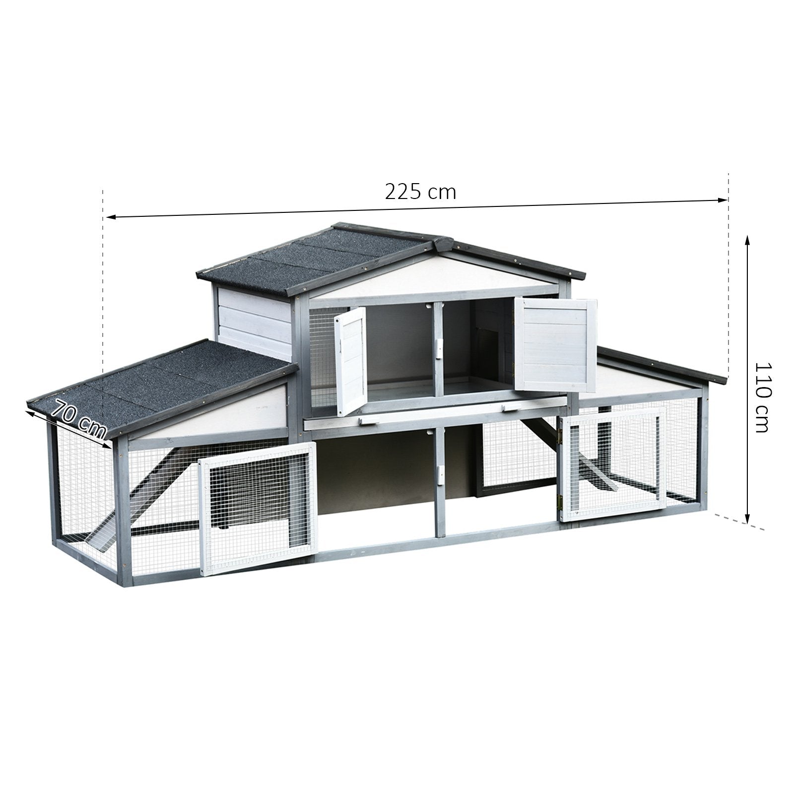 Easycomfort Conigliera da Esterno in Legno e Metallo, Gabbia per 2-3 Conigli o Roditori, Grigia e Bianca 225x70x100cm