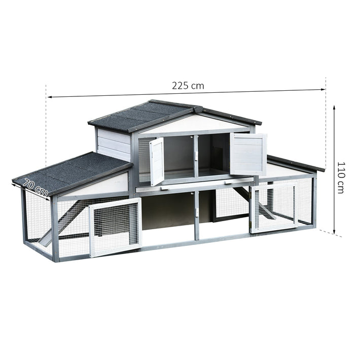 Easycomfort Conigliera da Esterno in Legno e Metallo, Gabbia per 2-3 Conigli o Roditori, Grigia e Bianca 225x70x100cm