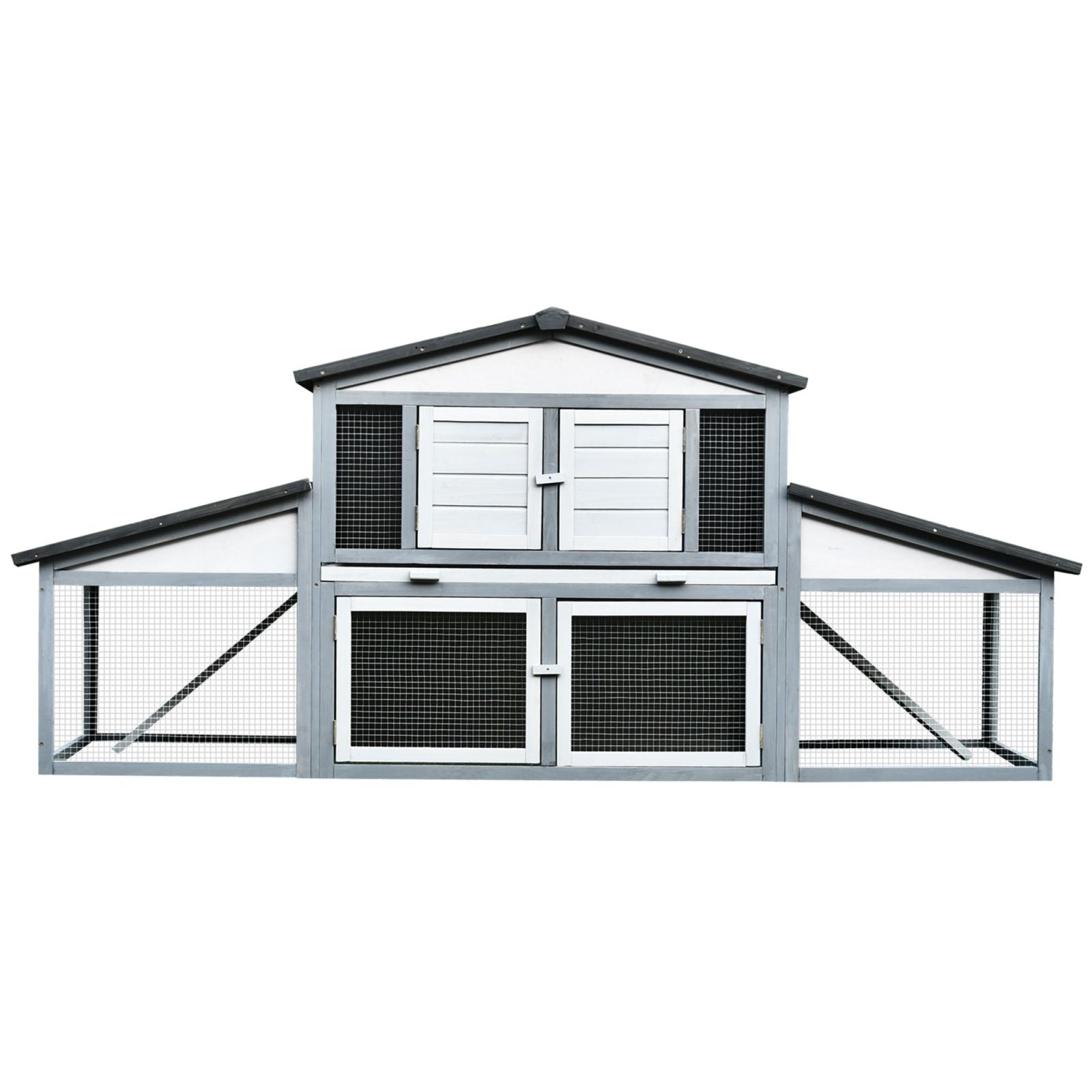 Easycomfort Conigliera da Esterno in Legno e Metallo, Gabbia per 2-3 Conigli o Roditori, Grigia e Bianca 225x70x100cm