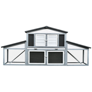 Easycomfort Conigliera da Esterno in Legno e Metallo, Gabbia per 2-3 Conigli o Roditori, Grigia e Bianca 225x70x100cm