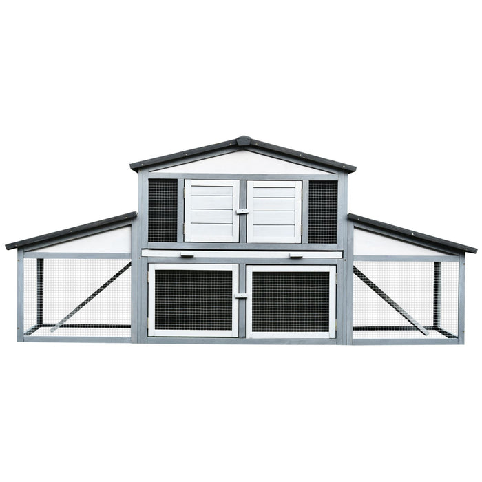 Easycomfort Conigliera da Esterno in Legno e Metallo, Gabbia per 2-3 Conigli o Roditori, Grigia e Bianca 225x70x100cm