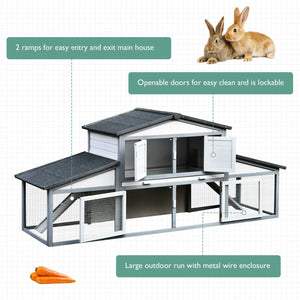 Easycomfort Conigliera da Esterno in Legno e Metallo, Gabbia per 2-3 Conigli o Roditori, Grigia e Bianca 225x70x100cm