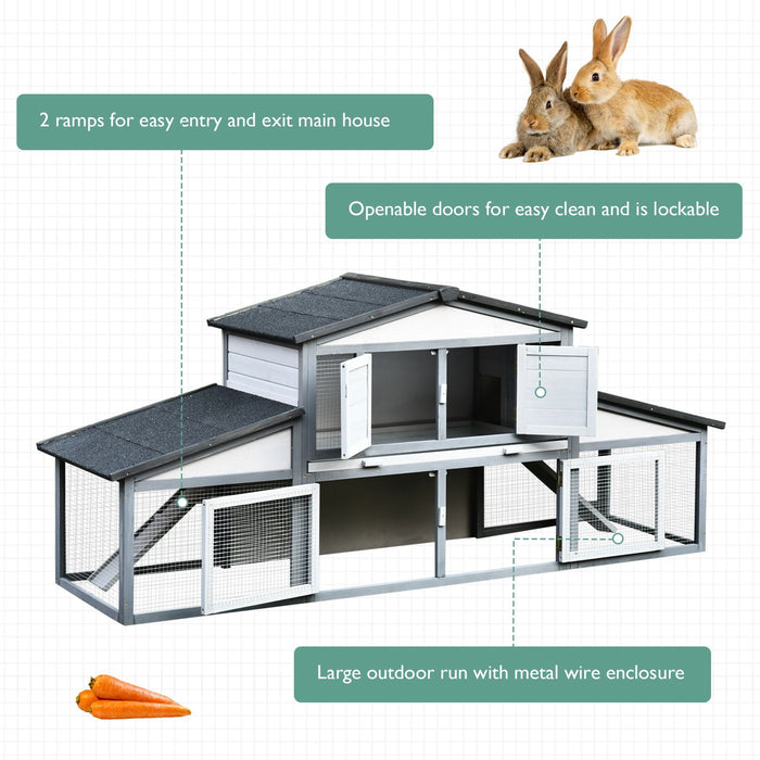 Easycomfort Conigliera da Esterno in Legno e Metallo, Gabbia per 2-3 Conigli o Roditori, Grigia e Bianca 225x70x100cm