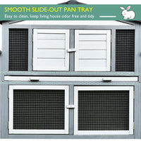 Easycomfort Conigliera da Esterno in Legno e Metallo, Gabbia per 2-3 Conigli o Roditori, Grigia e Bianca 225x70x100cm