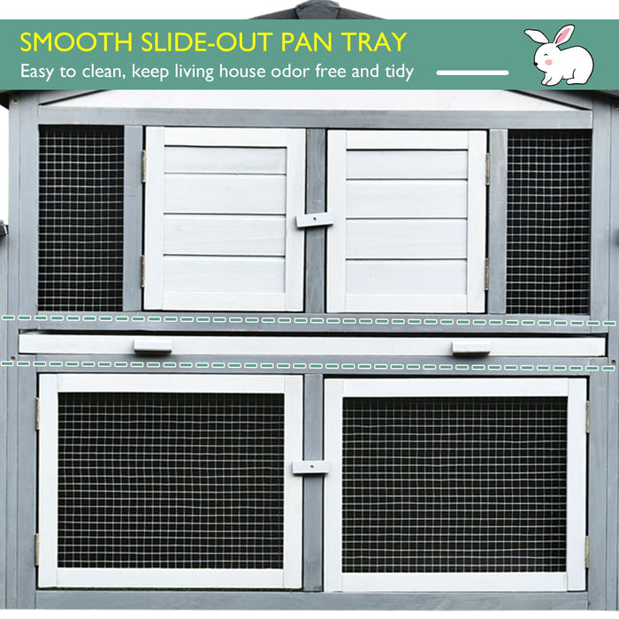 Easycomfort Conigliera da Esterno in Legno e Metallo, Gabbia per 2-3 Conigli o Roditori, Grigia e Bianca 225x70x100cm
