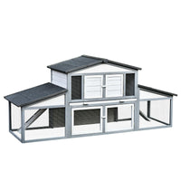 Easycomfort Conigliera da Esterno in Legno e Metallo, Gabbia per 2-3 Conigli o Roditori, Grigia e Bianca 225x70x100cm