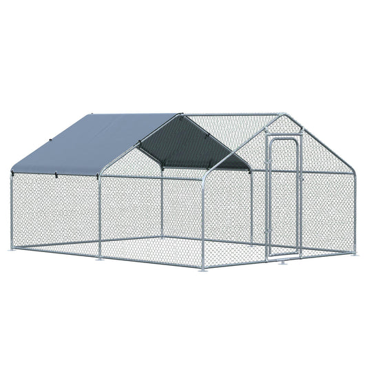 Easycomfort Pollaio per Galline da Esterno in Metallo con Copertura in Tessuto Oxford, 300x400x195 cm, Argento