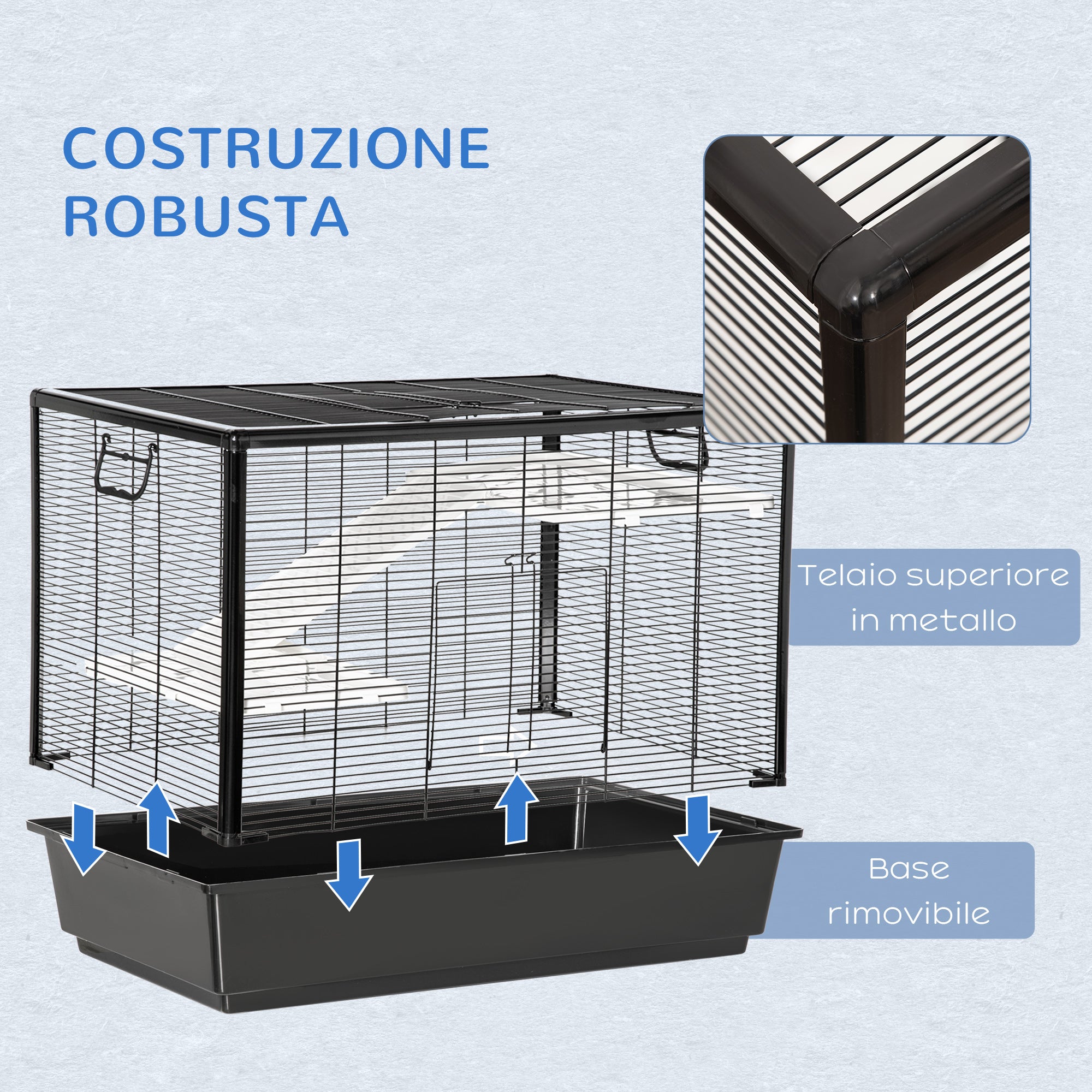 EasyComfort Gabbia per Porcellino d'India con Maniglia, Serbatoio d'Acqua, Rampa e Piatto, 80x48x58cm, Nera