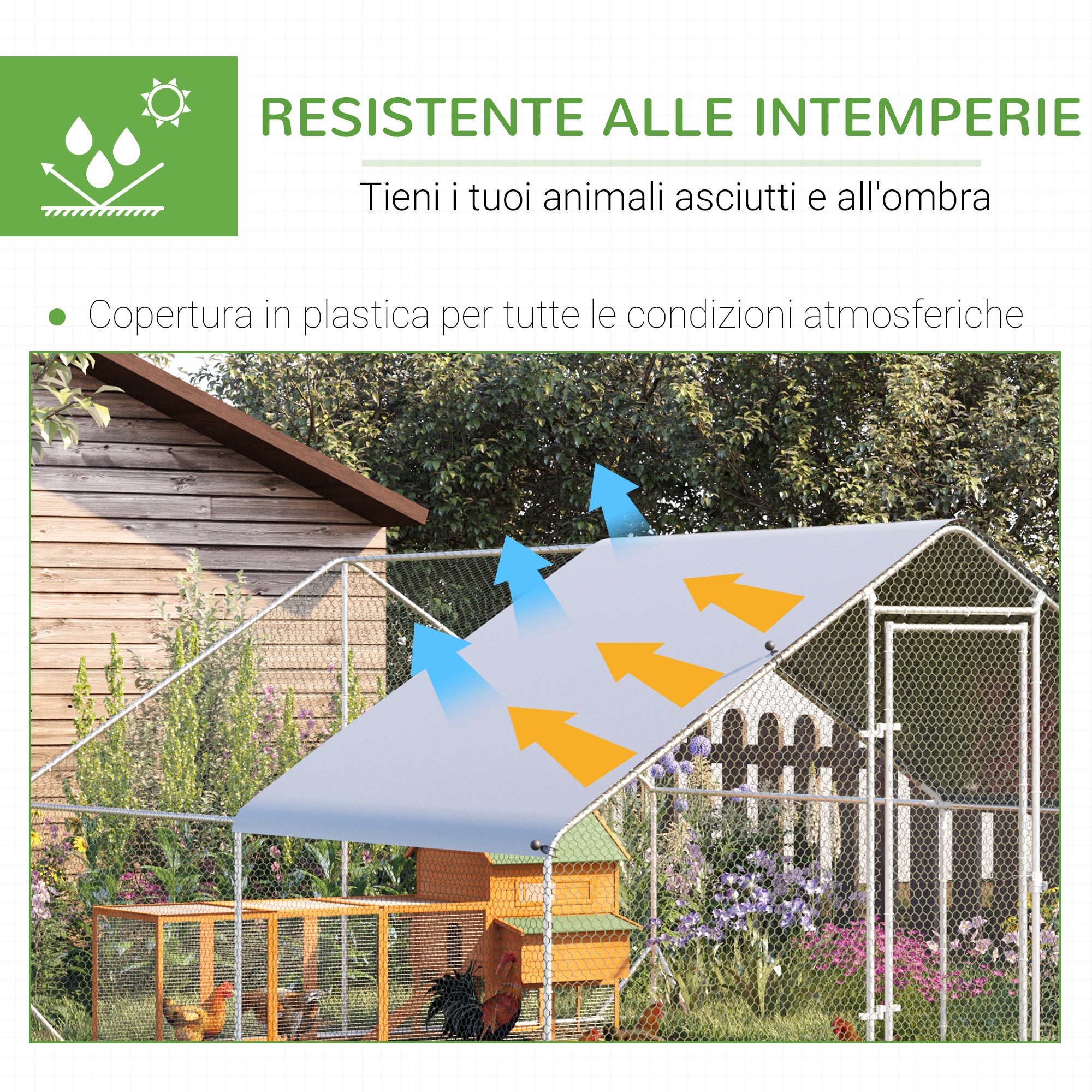 EasyComfort Pollaio da Giardino con Telaio Zincato, Copertura Impermeabile e Rete Esagonale, 3x4x2 m, Argento