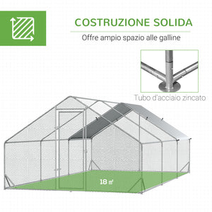 EasyComfort Pollaio da Giardino con Telaio Zincato, Copertura Impermeabile e Rete Esagonale, 3x6x2m, Argento