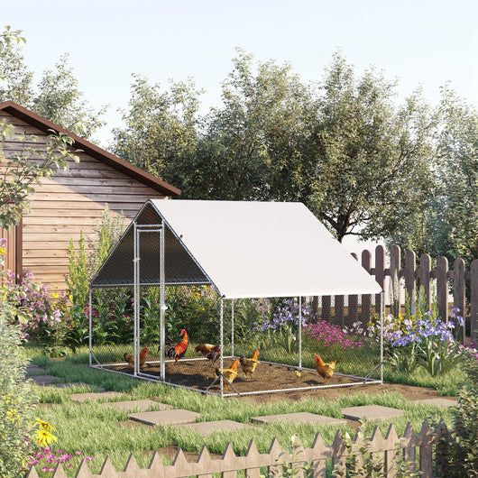 EasyComfort Pollaio da Giardino con Telaio Zincato, Copertura Impermeabile e Rete Esagonale, 3x2x2m, Argento