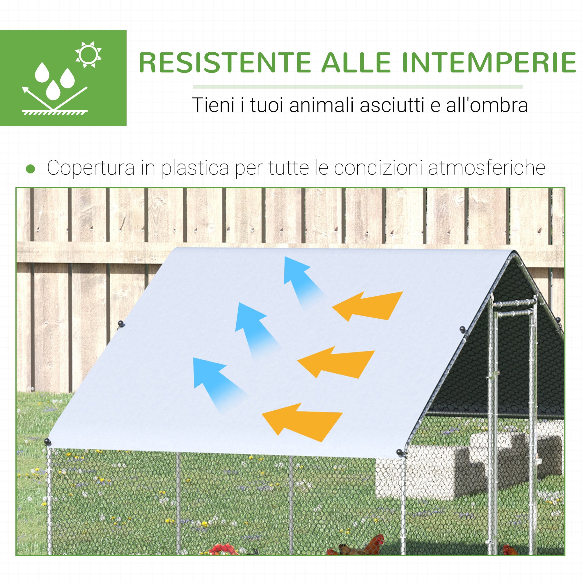 EasyComfort Pollaio da Giardino con Telaio Zincato, Copertura Impermeabile e Rete Esagonale, 3x2x2m, Argento
