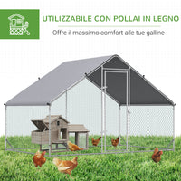 EasyComfort Pollaio da Giardino con Telaio Zincato, Copertura Impermeabile e Rete Esagonale, 3x2x2m, Argento