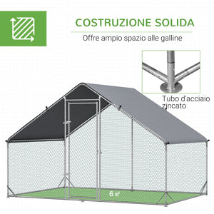 EasyComfort Pollaio da Giardino con Telaio Zincato, Copertura Impermeabile e Rete Esagonale, 3x2x2m, Argento