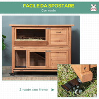 Easycomfort Conigliera in Legno a 2 Livelli con Ruote, Vassoio Estraibile e Rampa, 122x50x101cm