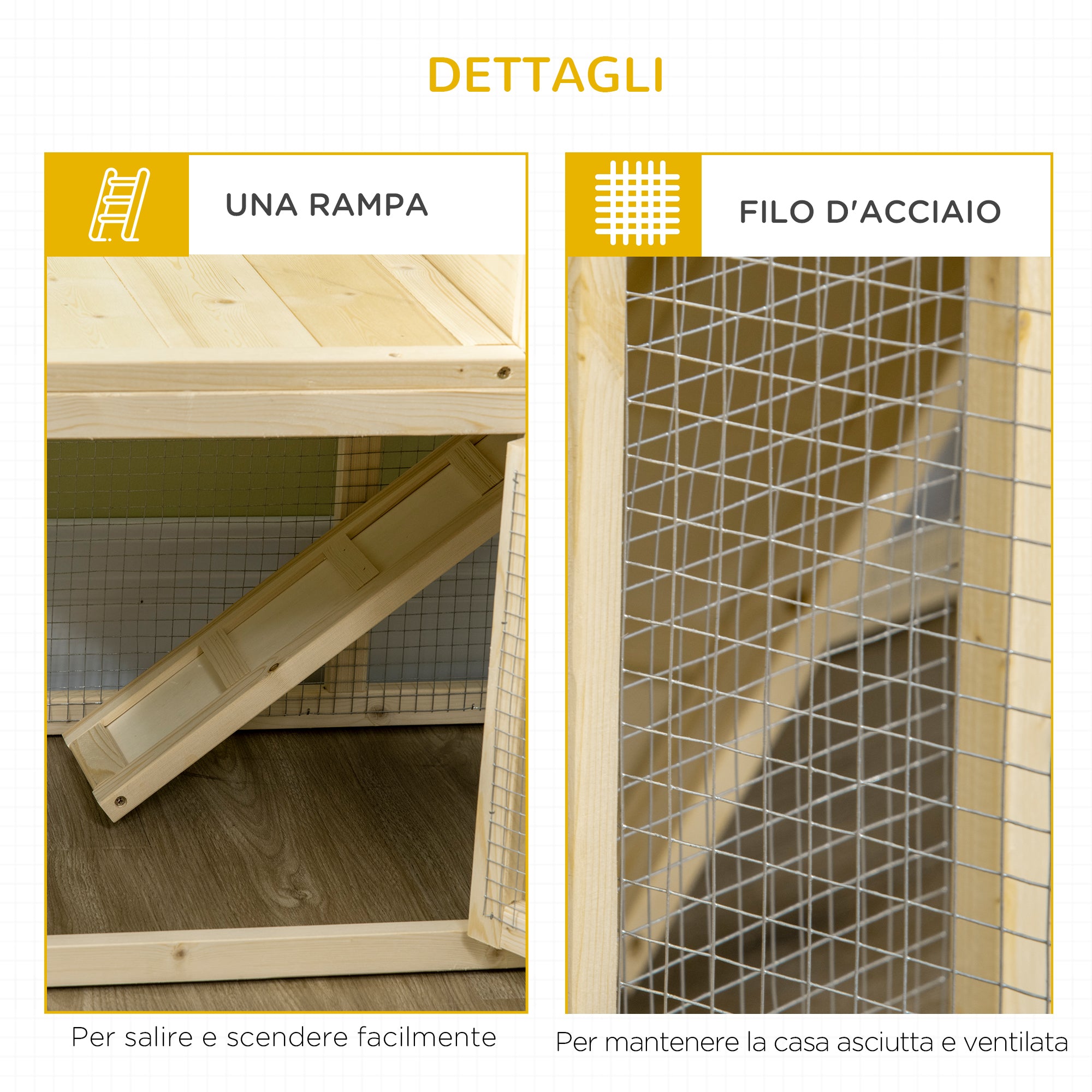 EasyComfort Conigliera per Interno in Legno d'Abete con Vassoio Estraibile, 3 Porte e Area Esterna, 151.5x106x97 cm